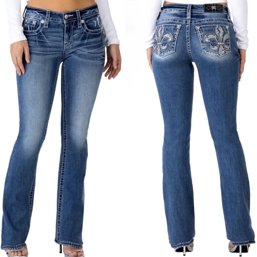 Miss Me Mid Rise Boot Cut Jeans Dark Blue 24